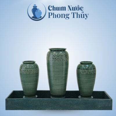 Bộ Ba Chum Nước Phong Thủy Men Xanh Họa Tiết Vân Kẻ CN-17