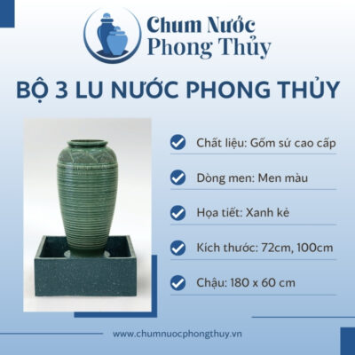 đặc điểm Bộ Ba Chum Nước Trang Trí Men Xanh Vân Kẻ CN-16