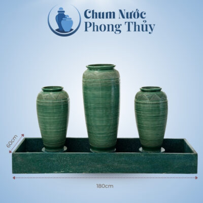 kích thước Bộ Ba Chum Nước Trang Trí Men Xanh Vân Kẻ CN-16