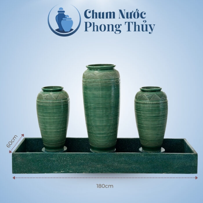 kích thước Bộ Ba Chum Nước Trang Trí Men Xanh Vân Kẻ CN-16