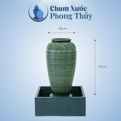 kích thước Bộ Ba Chum Nước Trang Trí Men Xanh Vân Kẻ CN-16