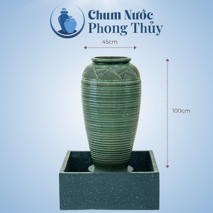 kích thước Bộ Ba Chum Nước Trang Trí Men Xanh Vân Kẻ CN-16