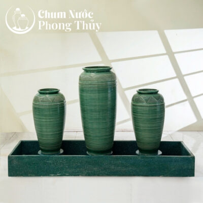 chi tiết Bộ Ba Chum Nước Trang Trí Men Xanh Vân Kẻ CN-16