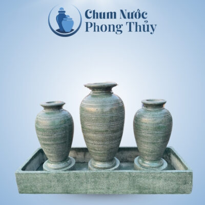 Bộ Ba Chum Nước Trang Trí Sân Vườn Đá Mài Xanh CN-18