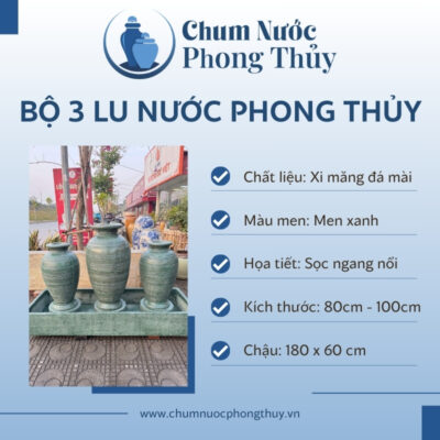 đặc điểm Bộ Ba Chum Nước Trang Trí Sân Vườn Đá Mài Xanh CN-18