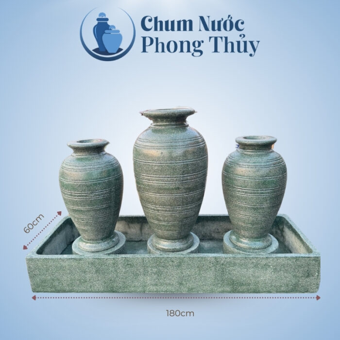 kích thước Bộ Ba Chum Nước Trang Trí Sân Vườn Đá Mài Xanh CN-18