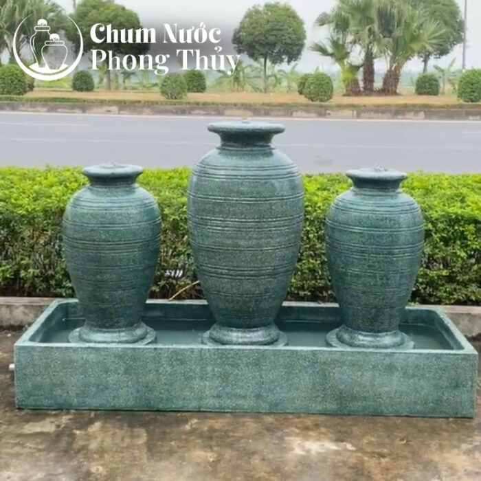 chi tiết Bộ Ba Chum Nước Trang Trí Sân Vườn Đá Mài Xanh CN-18