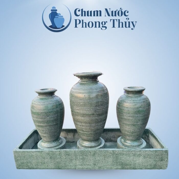Bộ Ba Chum Nước Trang Trí Sân Vườn Đá Mài Xanh CN-18
