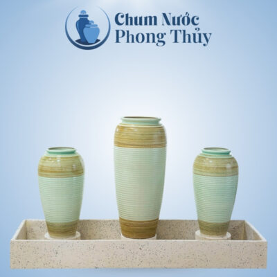 Bộ Ba Lu Nước Trang Trí Tiểu Cảnh Men Màu Xanh Ngọc Thổ Cẩm CN-15