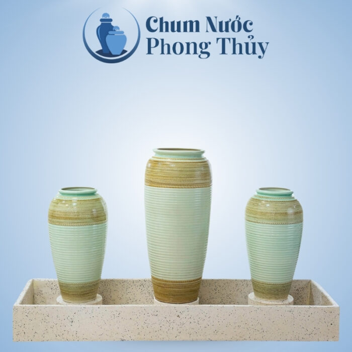 Bộ Ba Lu Nước Trang Trí Tiểu Cảnh Men Màu Xanh Ngọc Thổ Cẩm CN-15