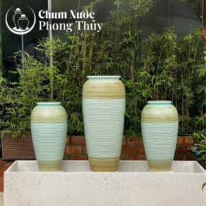 chi tiết Bộ Ba Lu Nước Trang Trí Tiểu Cảnh Men Màu Xanh Ngọc Thổ Cẩm CN-15
