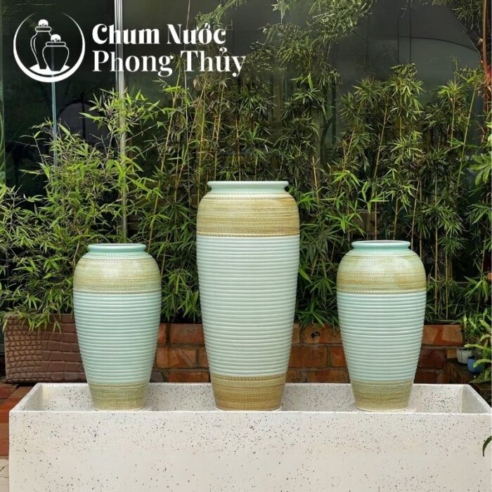 Bộ Ba Lu Nước Trang Trí Tiểu Cảnh Men Màu Xanh Ngọc Thổ Cẩm CN-15