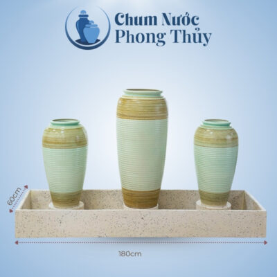 kích thước Bộ Ba Lu Nước Trang Trí Tiểu Cảnh Men Màu Xanh Ngọc Thổ Cẩm CN-15