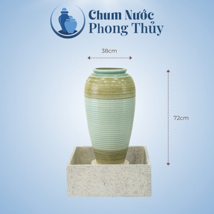 kích thước Bộ Ba Lu Nước Trang Trí Tiểu Cảnh Men Màu Xanh Ngọc Thổ Cẩm CN-15