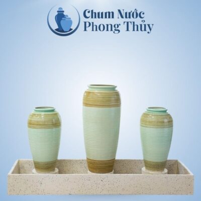 Bộ Ba Lu Nước Trang Trí Tiểu Cảnh Men Màu Xanh Ngọc Thổ Cẩm CN-15