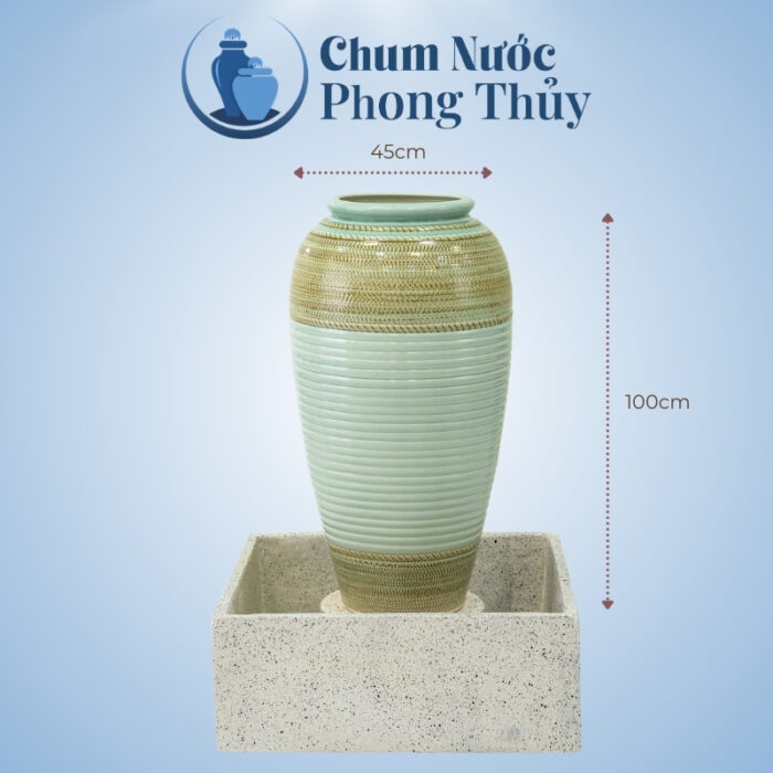 kích thước Bộ Ba Lu Nước Trang Trí Tiểu Cảnh Men Màu Xanh Ngọc Thổ Cẩm CN-15