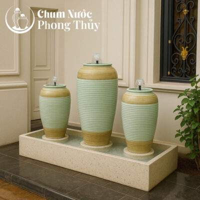 chi tiết Bộ Ba Lu Nước Trang Trí Tiểu Cảnh Men Màu Xanh Ngọc Thổ Cẩm CN-15