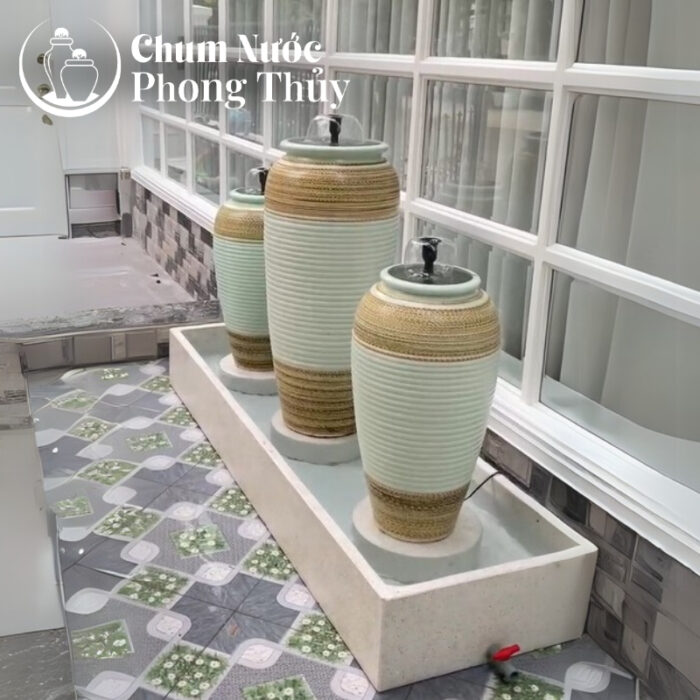 chi tiết Bộ Ba Lu Nước Trang Trí Tiểu Cảnh Men Màu Xanh Ngọc Thổ Cẩm CN-15