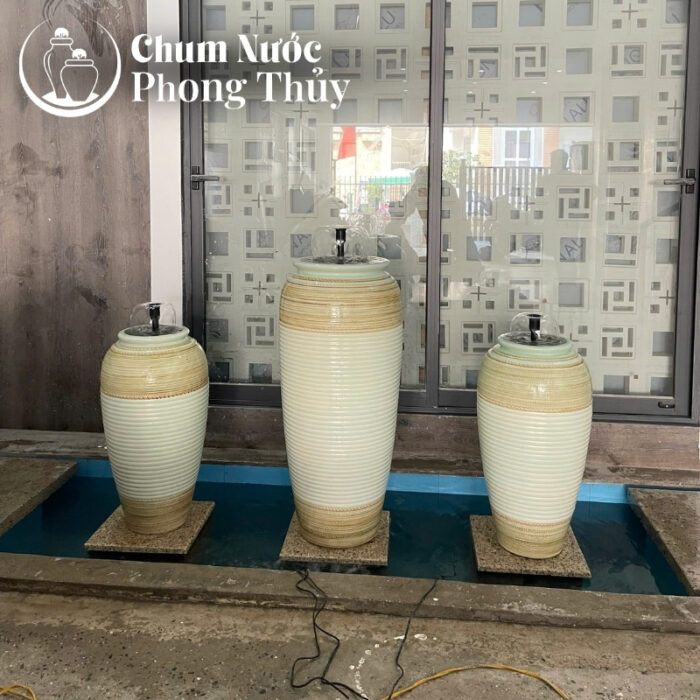 chi tiết Bộ Ba Lu Nước Trang Trí Tiểu Cảnh Men Màu Xanh Ngọc Thổ Cẩm CN-15
