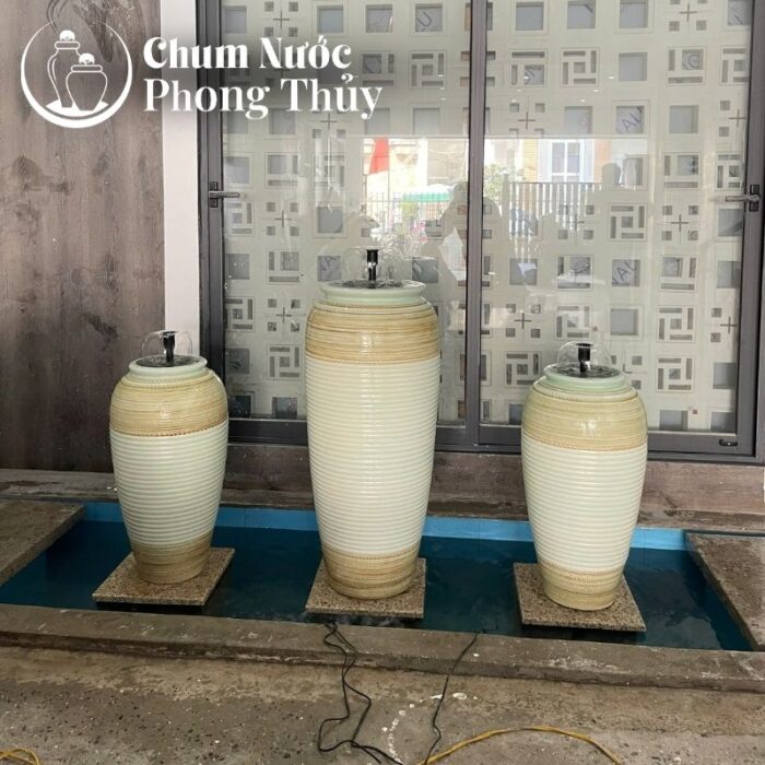 Bộ Ba Lu Nước Trang Trí Tiểu Cảnh Men Màu Xanh Ngọc Thổ Cẩm CN-15