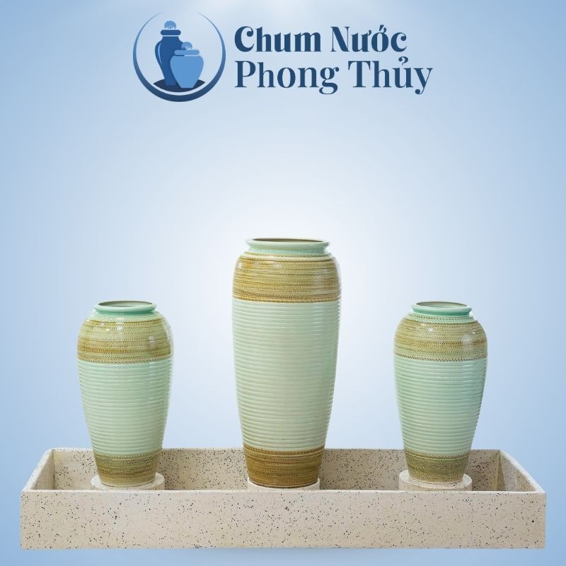 Bộ Ba Lu Nước Trang Trí Tiểu Cảnh Men Màu Xanh Ngọc Thổ Cẩm CN-15