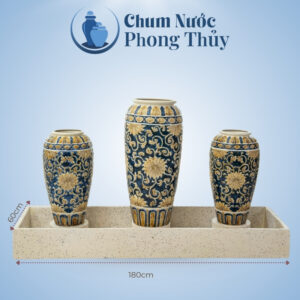 kích thước Bộ Ba Lu Nước Trang Trí Sân Vườn Men Xanh - Vàng Họa Tiết Tân Cổ Điển CN-14