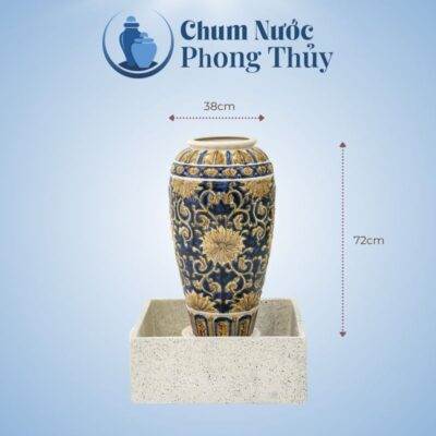 Bộ Ba Lu Nước Trang Trí Sân Vườn Men Xanh - Vàng Họa Tiết Tân Cổ Điển CN-14