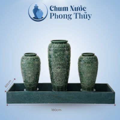 kích thước Bộ Ba Lu Nước Phong Thủy Men Xanh Họa Tiết Hoa Tân Cổ Điển CN-13
