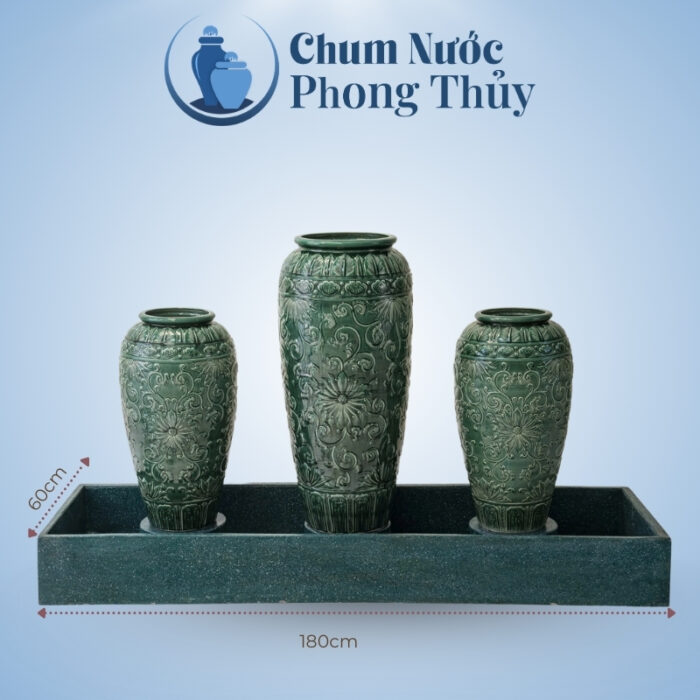 kích thước Bộ Ba Lu Nước Phong Thủy Men Xanh Họa Tiết Hoa Tân Cổ Điển CN-13