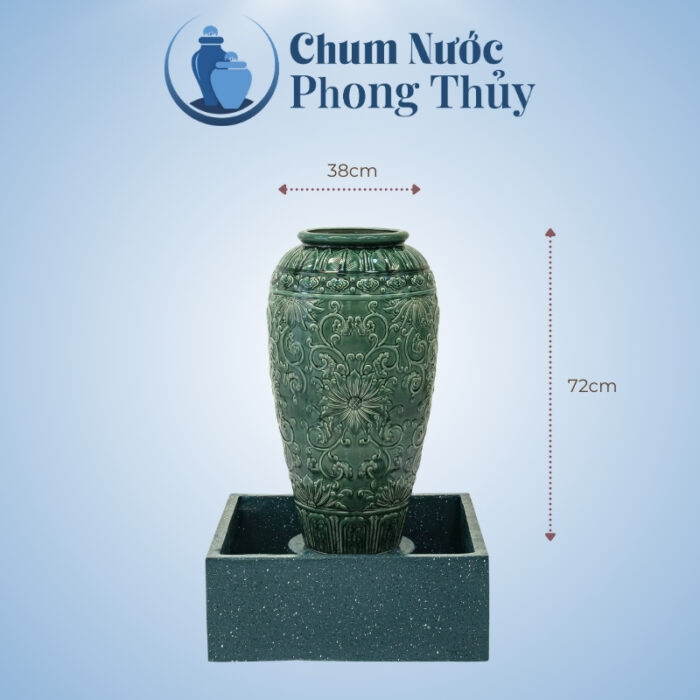 kích thước Bộ Ba Lu Nước Phong Thủy Men Xanh Họa Tiết Hoa Tân Cổ Điển CN-13
