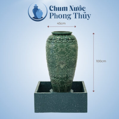 kích thước Bộ Ba Lu Nước Phong Thủy Men Xanh Họa Tiết Hoa Tân Cổ Điển CN-13