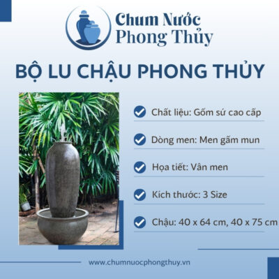 đặc điểm Bộ Lu Chậu Trang Trí Sân Vườn Men Gấm Mun 3 Size CN-18