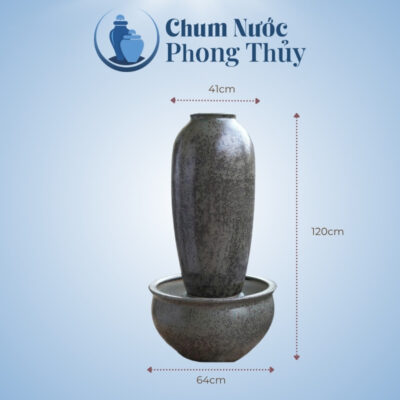 kích thước Bộ Lu Chậu Trang Trí Sân Vườn Men Gấm Mun 3 Size CN-18
