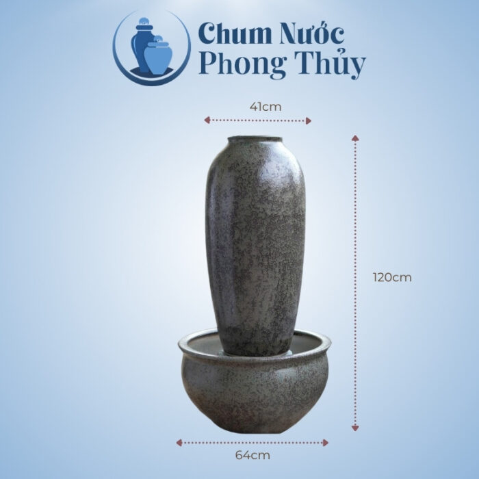 kích thước Bộ Lu Chậu Trang Trí Sân Vườn Men Gấm Mun 3 Size CN-18