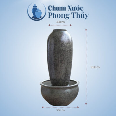 kích thước Bộ Lu Chậu Trang Trí Sân Vườn Men Gấm Mun 3 Size CN-18