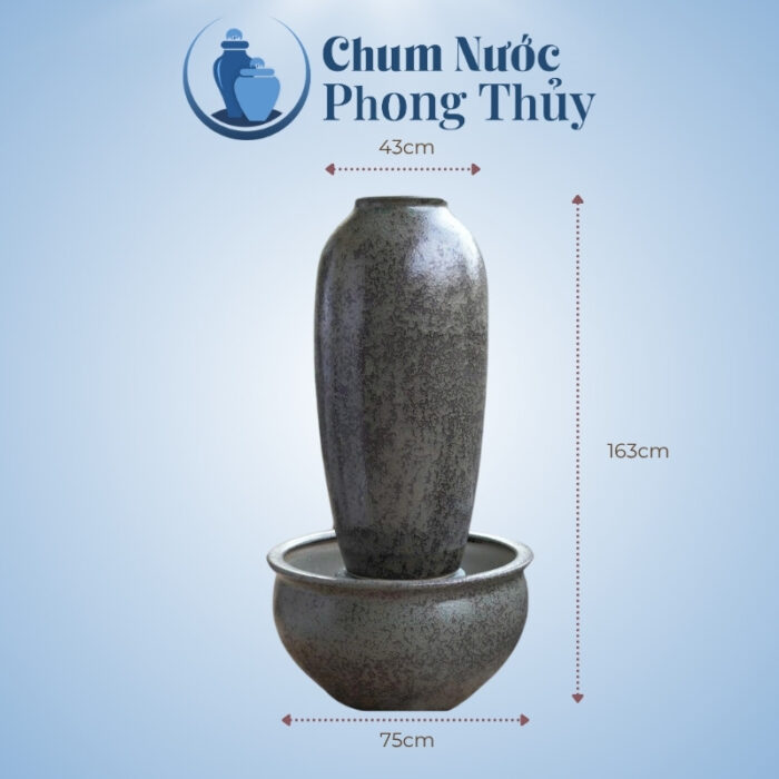 kích thước Bộ Lu Chậu Trang Trí Sân Vườn Men Gấm Mun 3 Size CN-18