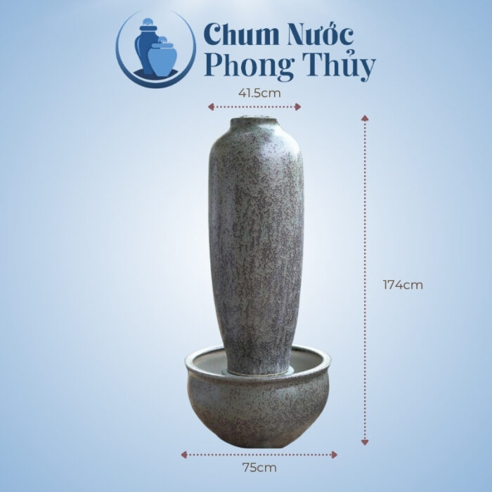 kích thước Bộ Lu Chậu Trang Trí Sân Vườn Men Gấm Mun 3 Size CN-18