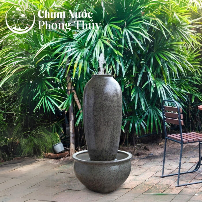 chi tiết Bộ Lu Chậu Trang Trí Sân Vườn Men Gấm Mun 3 Size CN-18
