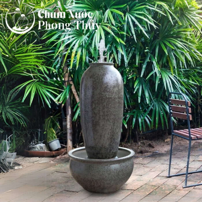 chi tiết Bộ Lu Chậu Trang Trí Sân Vườn Men Gấm Mun 3 Size CN-18