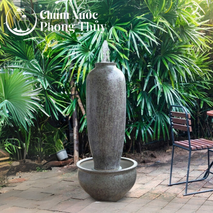 chi tiết Bộ Lu Chậu Trang Trí Sân Vườn Men Gấm Mun 3 Size CN-18