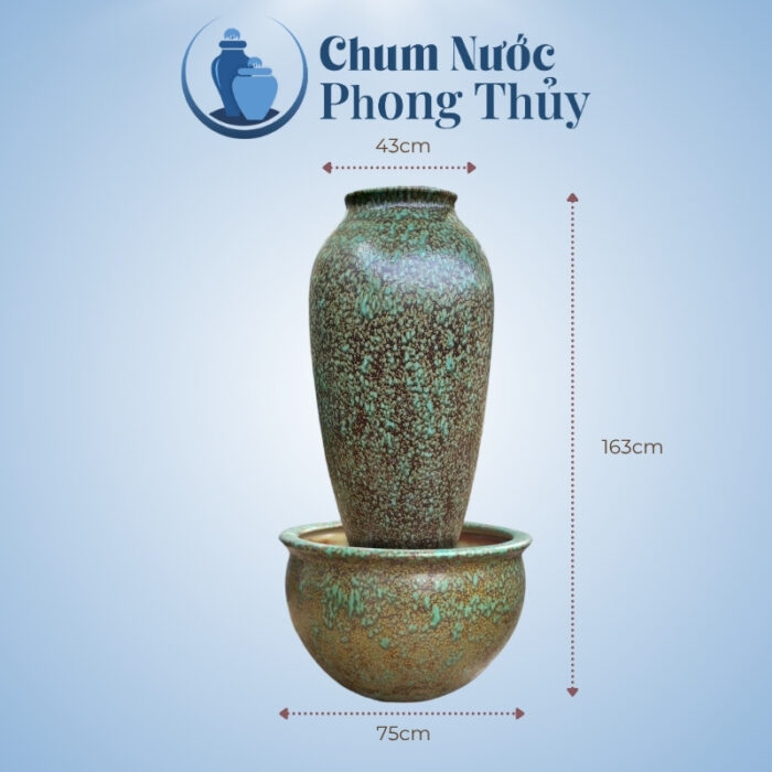 kích thước Đài Phun Nước Gốm Sứ Bát Tràng Men Gấm Ngọc 2 Size CN-19