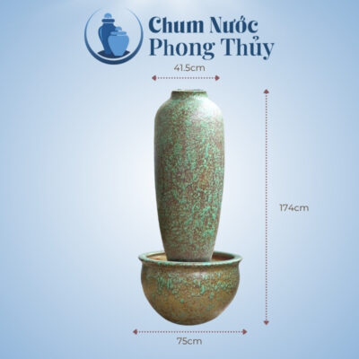 kích thước Đài Phun Nước Gốm Sứ Bát Tràng Men Gấm Ngọc 2 Size CN-19