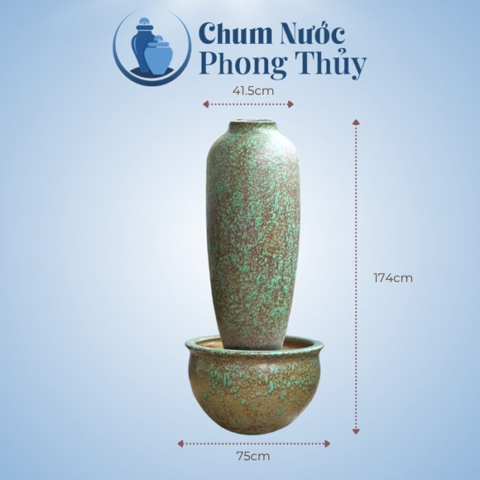 kích thước Đài Phun Nước Gốm Sứ Bát Tràng Men Gấm Ngọc 2 Size CN-19