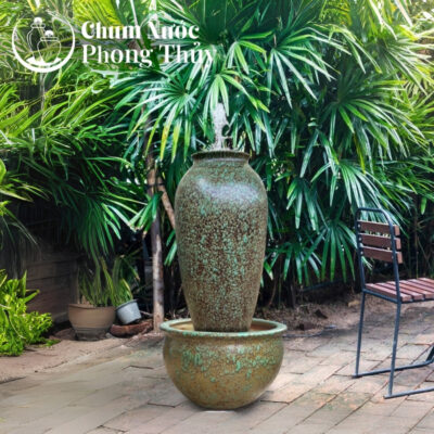 chi tiết Đài Phun Nước Gốm Sứ Bát Tràng Men Gấm Ngọc 2 Size CN-19