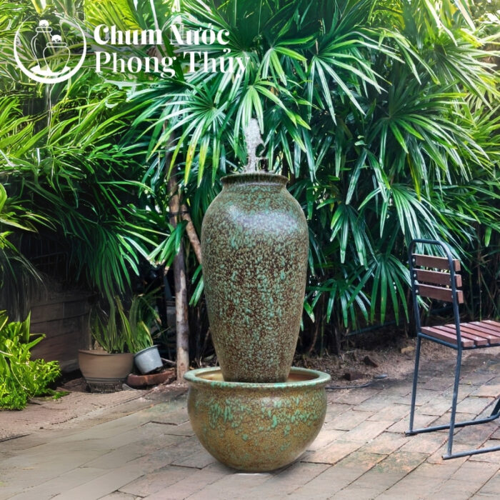 chi tiết Đài Phun Nước Gốm Sứ Bát Tràng Men Gấm Ngọc 2 Size CN-19
