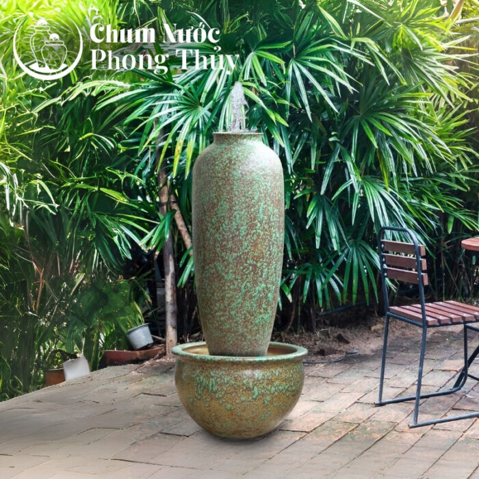 chi tiết Đài Phun Nước Gốm Sứ Bát Tràng Men Gấm Ngọc 2 Size CN-19