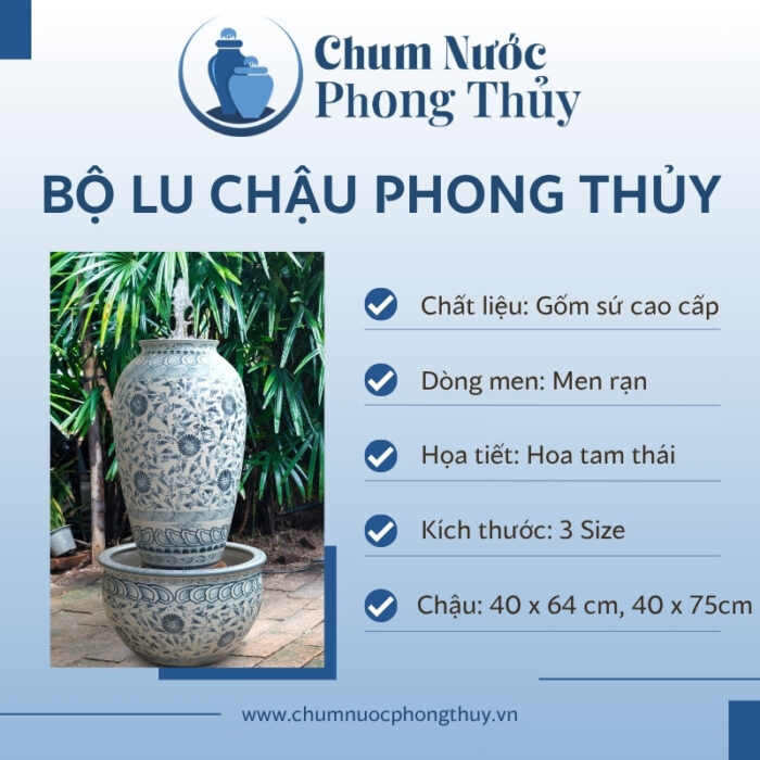 đặc điểm Bộ Lu Chậu Trang Trí Tiểu Cảnh Men Rạn Hoa Tam Thái 3 Size CN-16