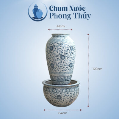 kích thước Bộ Lu Chậu Trang Trí Tiểu Cảnh Men Rạn Hoa Tam Thái 3 Size CN-16