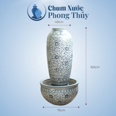 kích thước Bộ Lu Chậu Trang Trí Tiểu Cảnh Men Rạn Hoa Tam Thái 3 Size CN-16