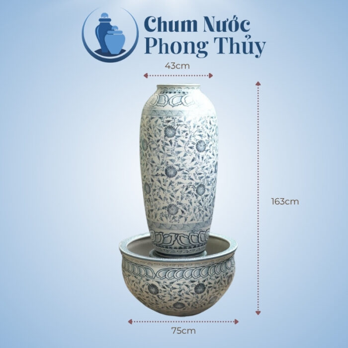 kích thước Bộ Lu Chậu Trang Trí Tiểu Cảnh Men Rạn Hoa Tam Thái 3 Size CN-16